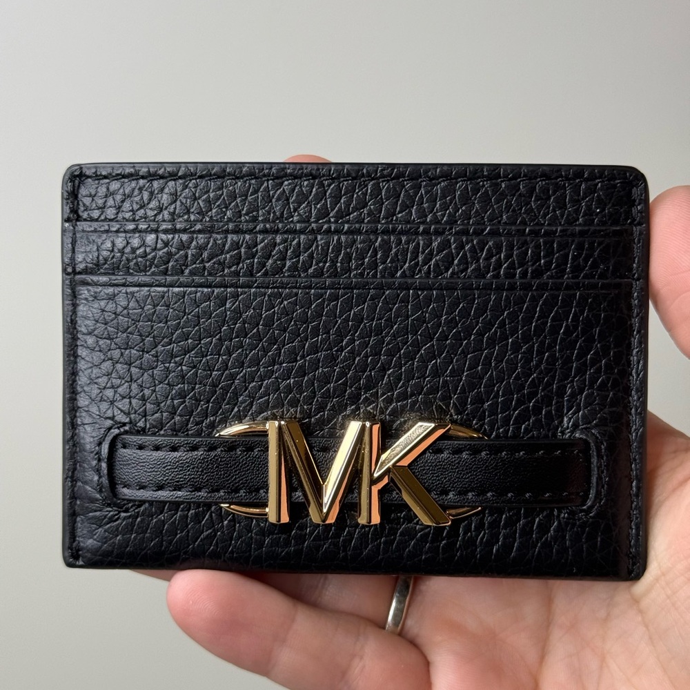 MICHAEL KORS Black Pebbled Leather Card Holder NWT
